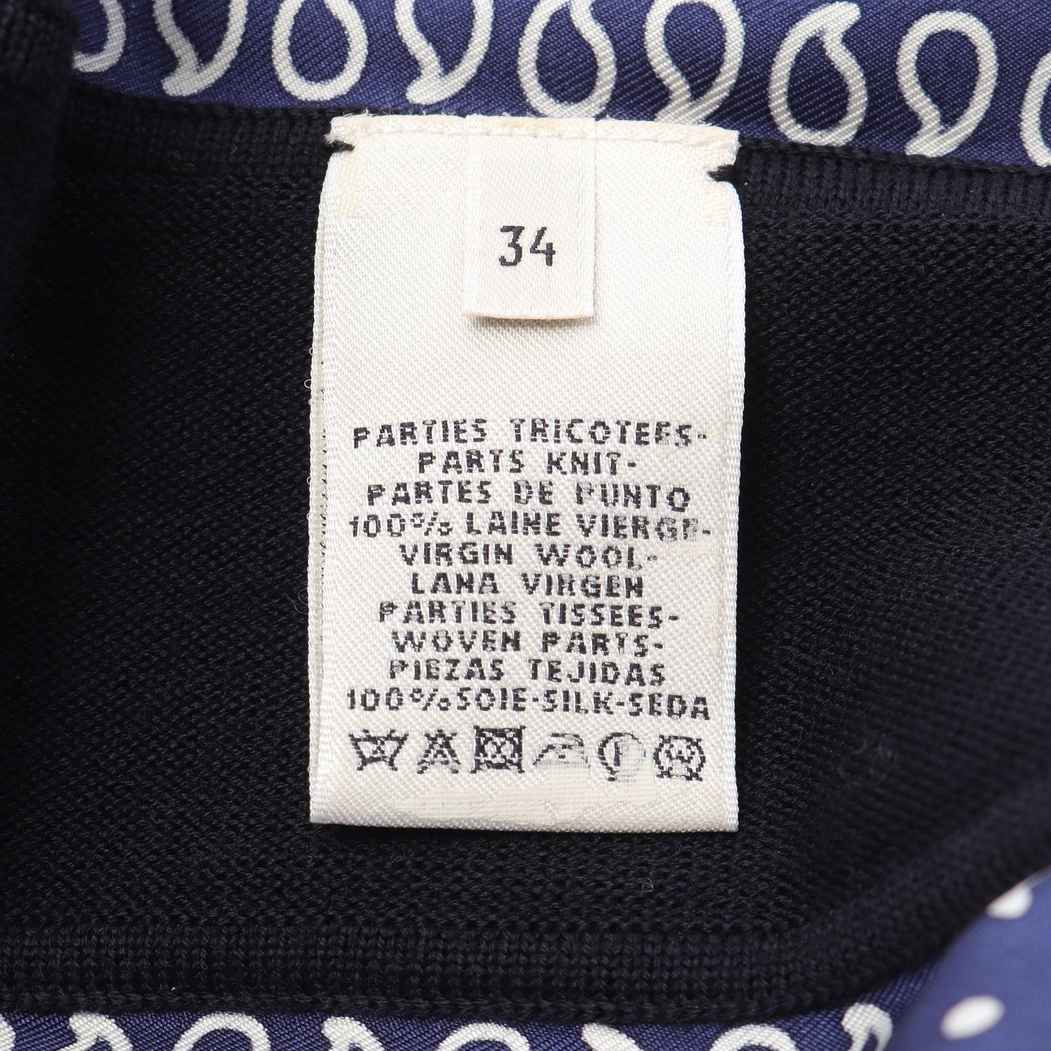 Hermes Hermes One Piece Knit Dress Long Sleeve Wool Silk Dark Navy White Size ONE SIZE - 4 Thumbnail