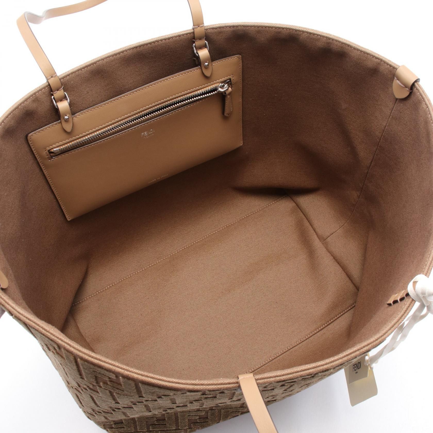 Fendi Fendi Large Roll Shoulder Bag Tote Jacquard Velvet Brown Size ONE SIZE - 3 Thumbnail