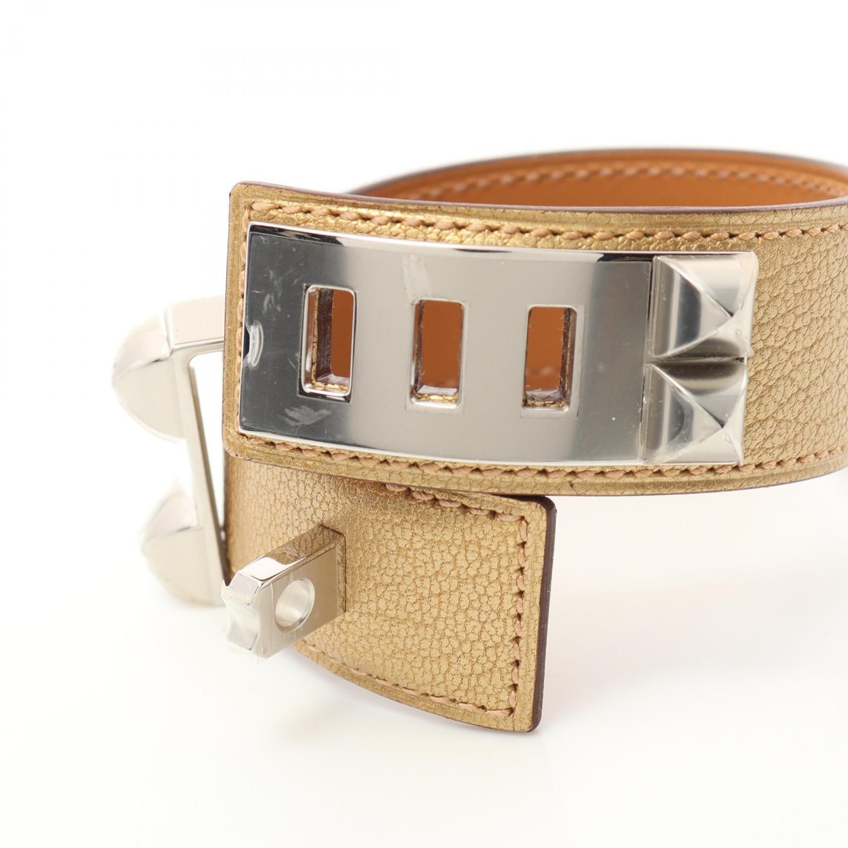 Hermes Hermes Collier De Sian 24 Bangle Bracelet Chevre Champagne Gold Silver Double Engraved Size ONE SIZE - 3 Thumbnail