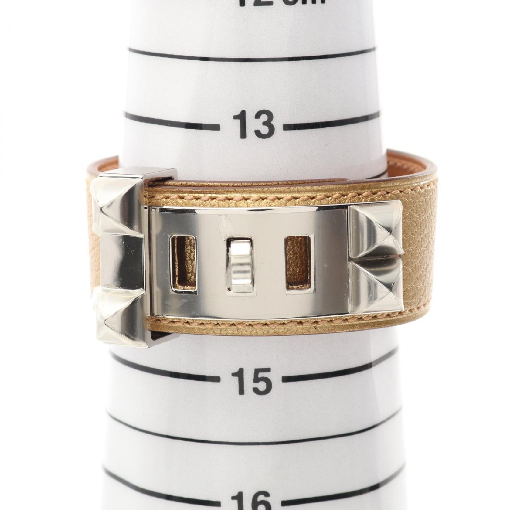 Hermes Hermes Collier De Sian 24 Bangle Bracelet Chevre Champagne Gold Silver Double Engraved Size ONE SIZE - 6 Thumbnail