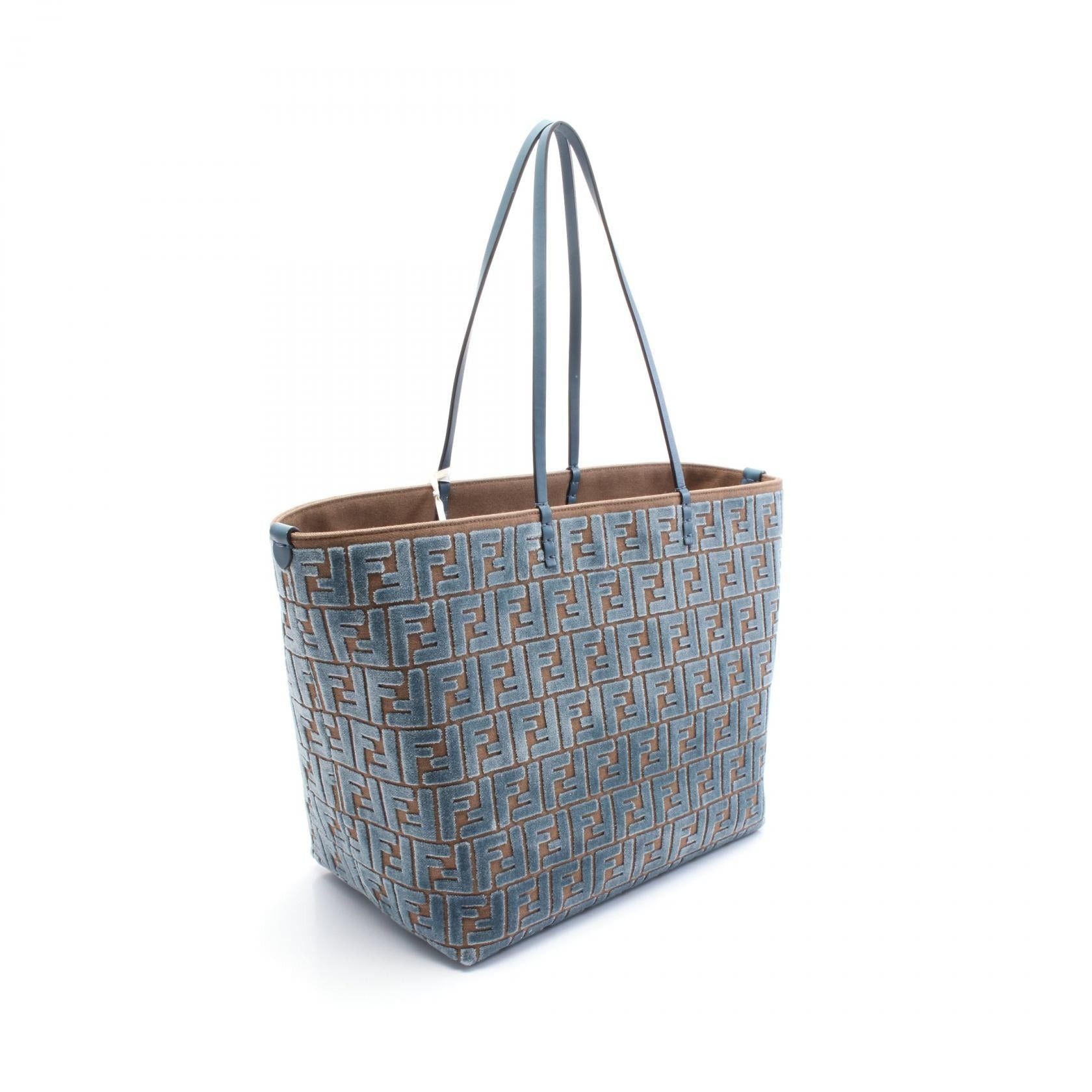 Fendi Fendi Large Roll Shoulder Bag Tote Jacquard Velvet Leather Blue Gray Brown Size ONE SIZE - 2 Thumbnail