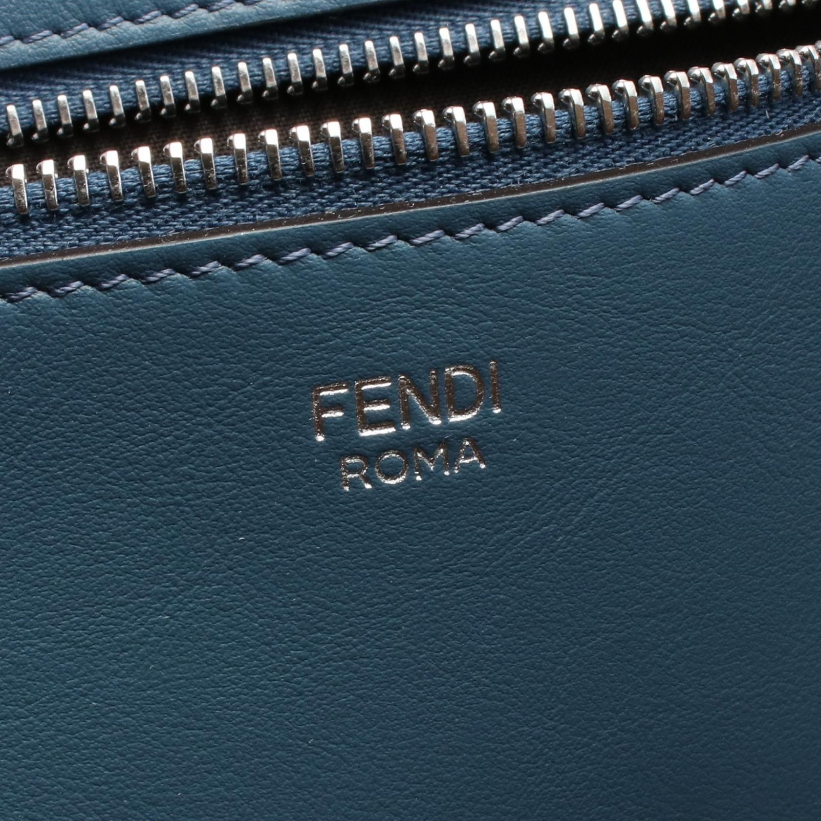 Fendi Fendi Large Roll Shoulder Bag Tote Jacquard Velvet Leather Blue Gray Brown Size ONE SIZE - 4 Thumbnail