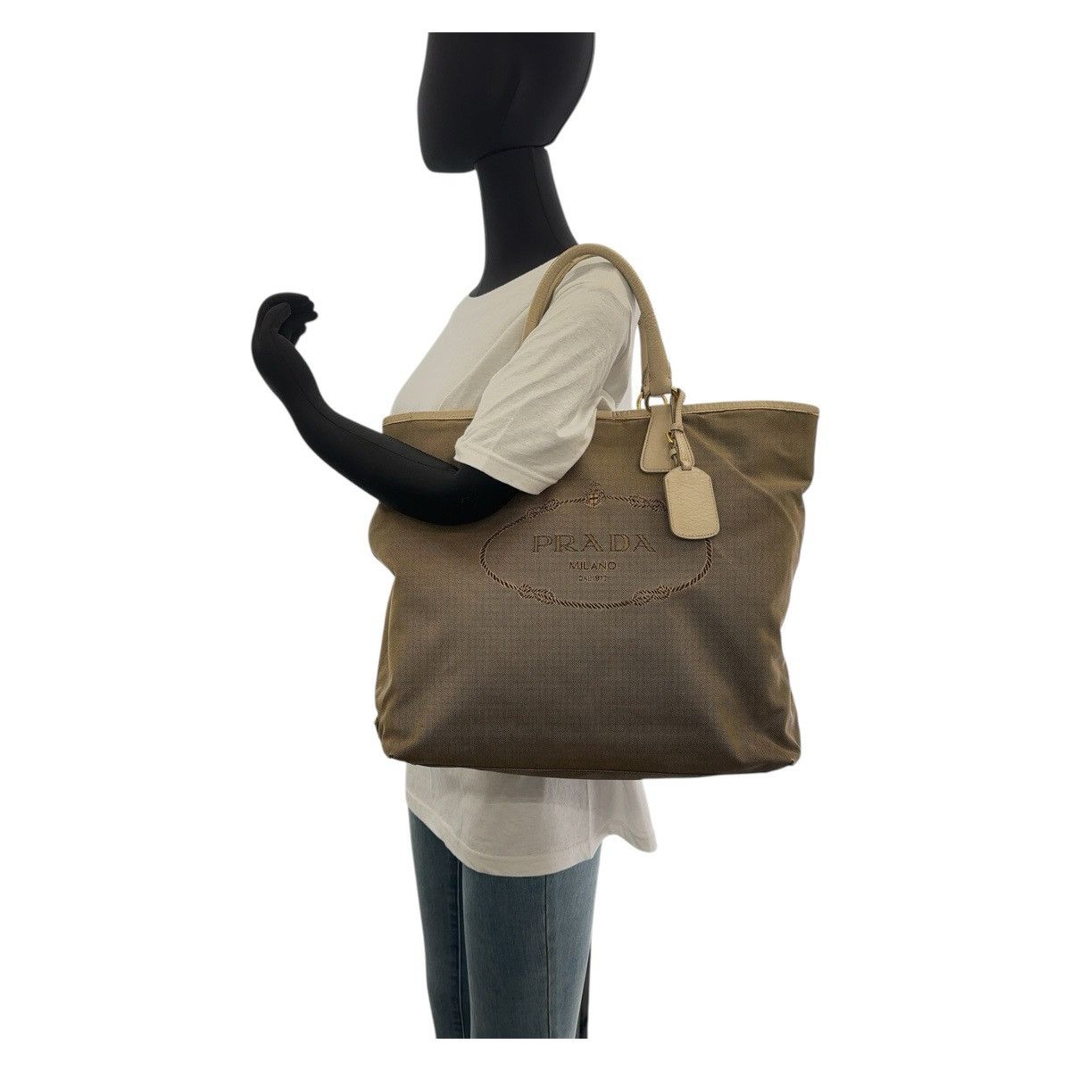 Prada Prada Logo Jacquard Canvas/Leather 2way Tote Bag