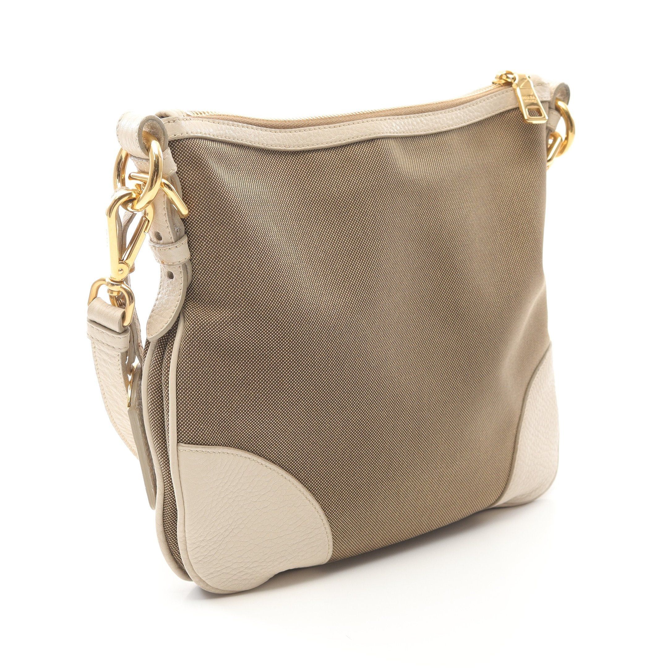 Prada Prada Logo Jacquard Shoulder Bag Canvas Leather Beige Ivory Size ONE SIZE - 2 Thumbnail