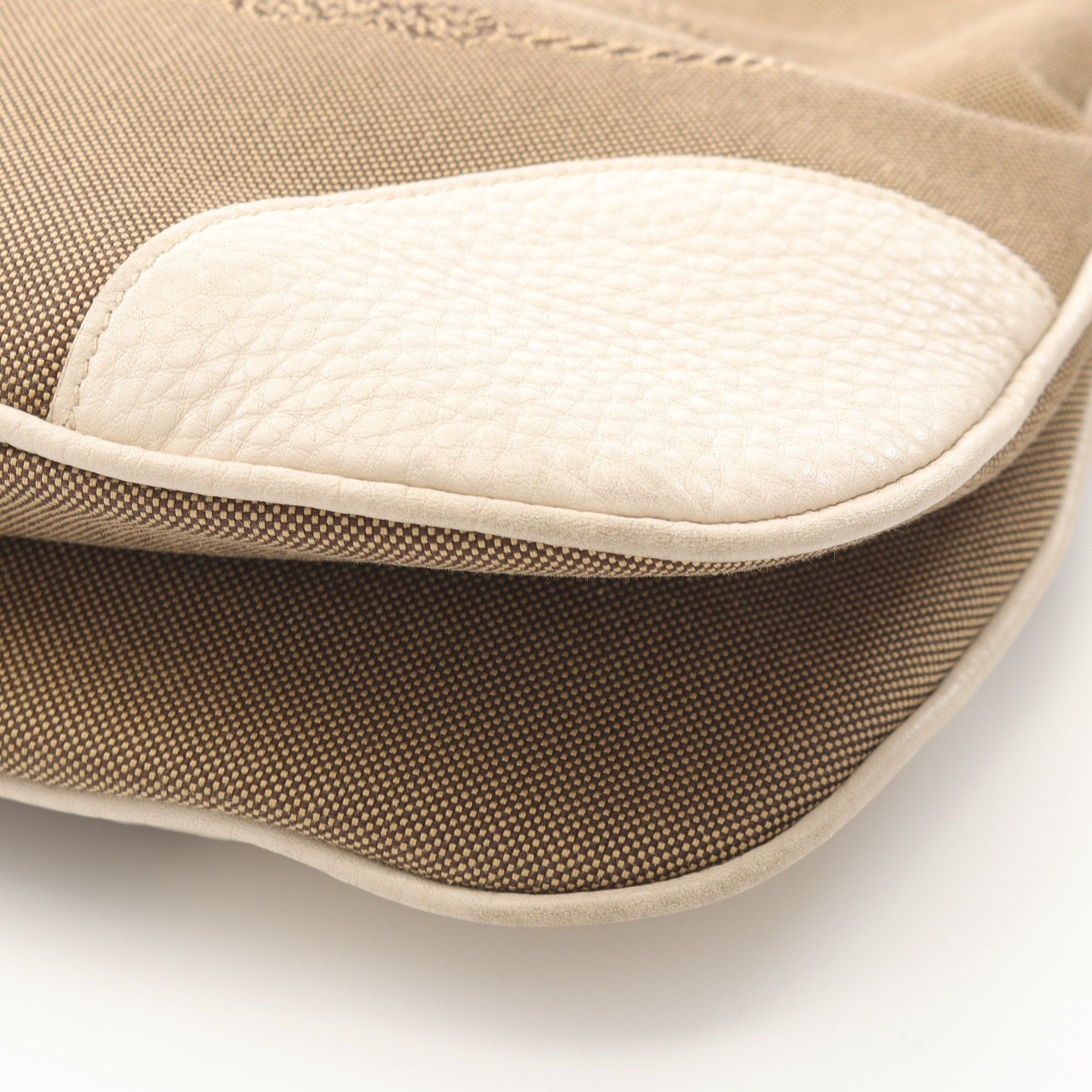 Prada Prada Logo Jacquard Shoulder Bag Canvas Leather Beige Ivory Size ONE SIZE - 6 Thumbnail