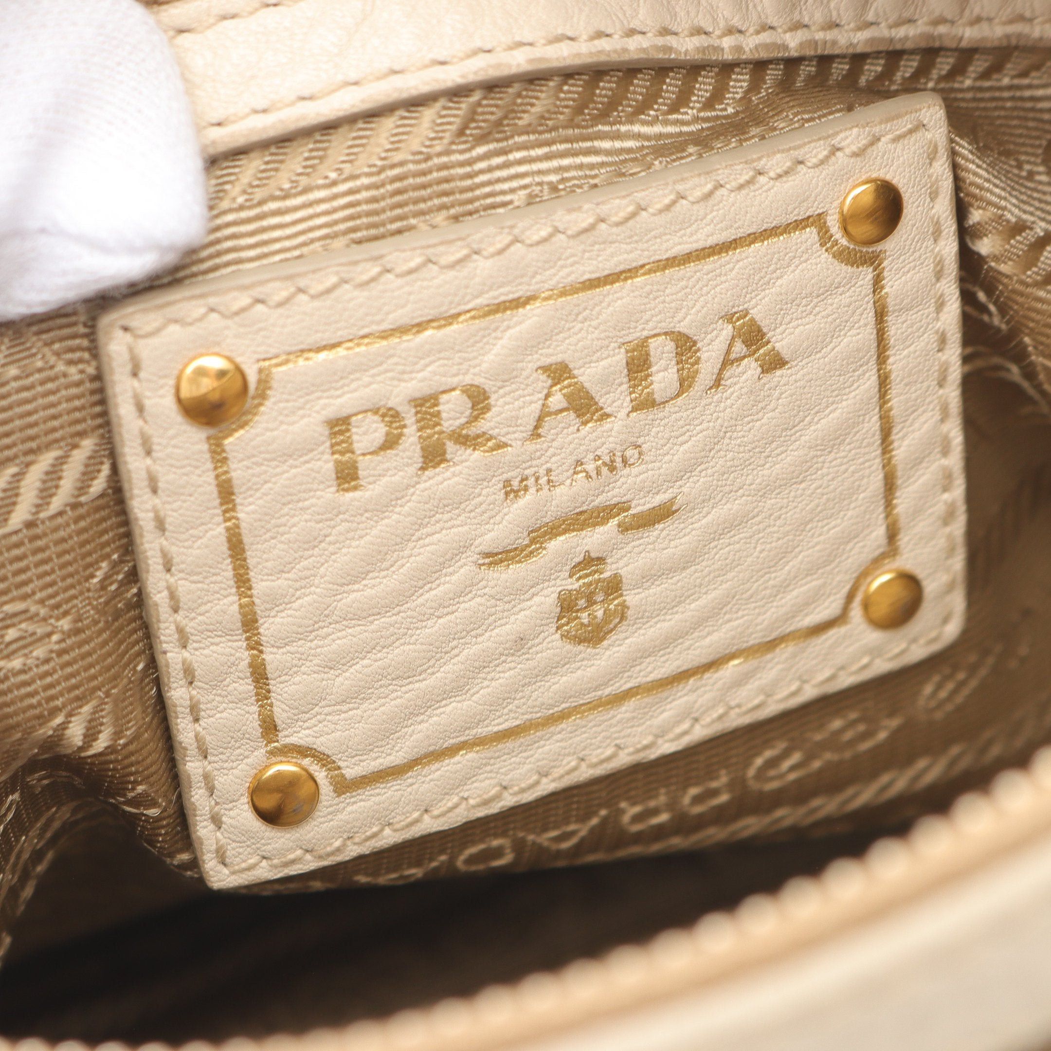 Prada Prada Logo Jacquard Shoulder Bag Canvas Leather Beige Ivory Size ONE SIZE - 4 Thumbnail