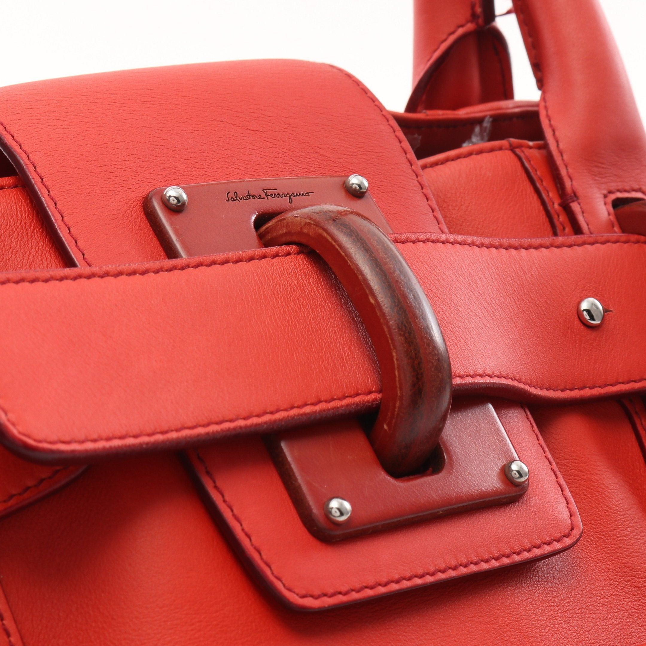 Salvatore Ferragamo Salvatore Ferragamo Handbag Tote Bag Leather Wood Red Size ONE SIZE - 9 Thumbnail