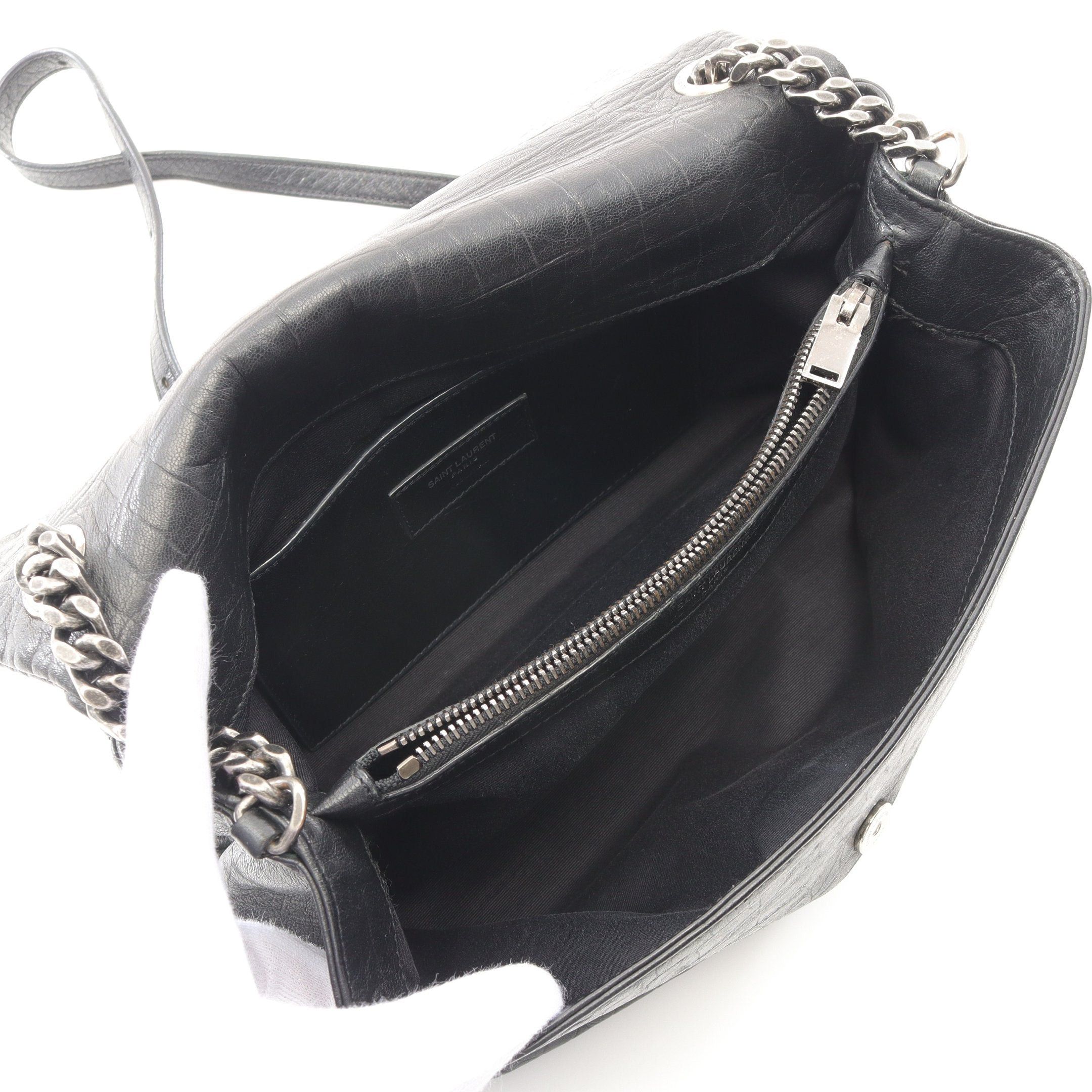Yves Saint Laurent Yves Saint Laurent West Hollywood Monogram Chain Shoulder Bag Leather Black Croc Embossed Size ONE SIZE - 3 Thumbnail