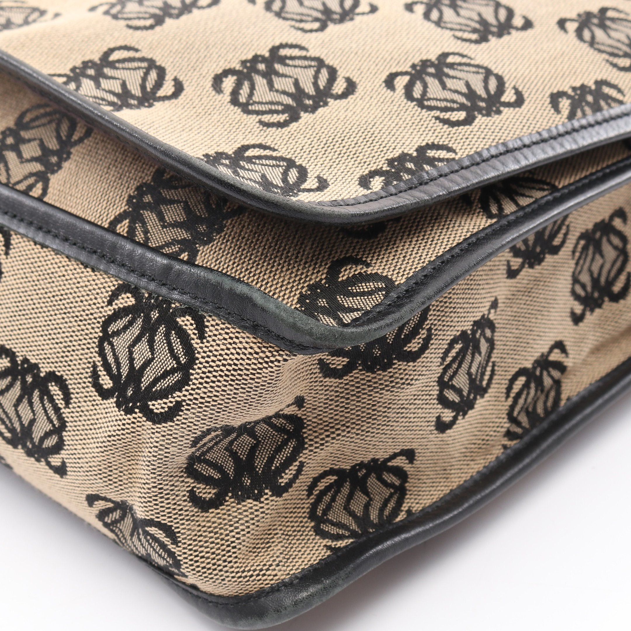 Loewe Loewe Anagram Messenger Bag Shoulder Canvas Leather Beige Black Size ONE SIZE - 6 Thumbnail