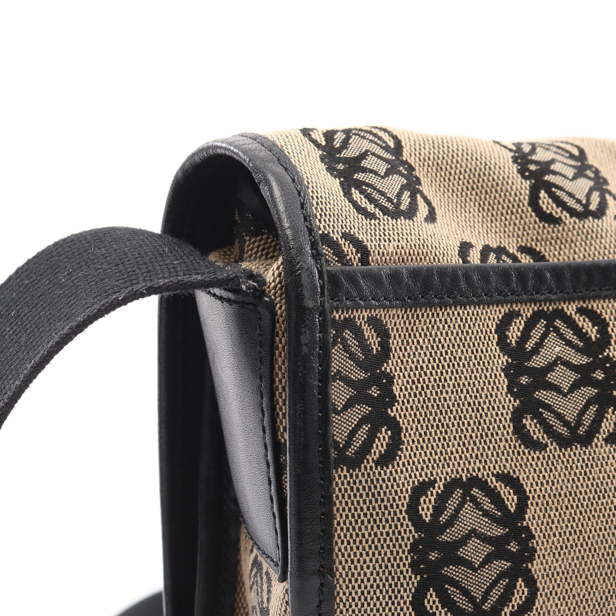 Loewe Loewe Anagram Messenger Bag Shoulder Canvas Leather Beige Black Size ONE SIZE - 8 Thumbnail