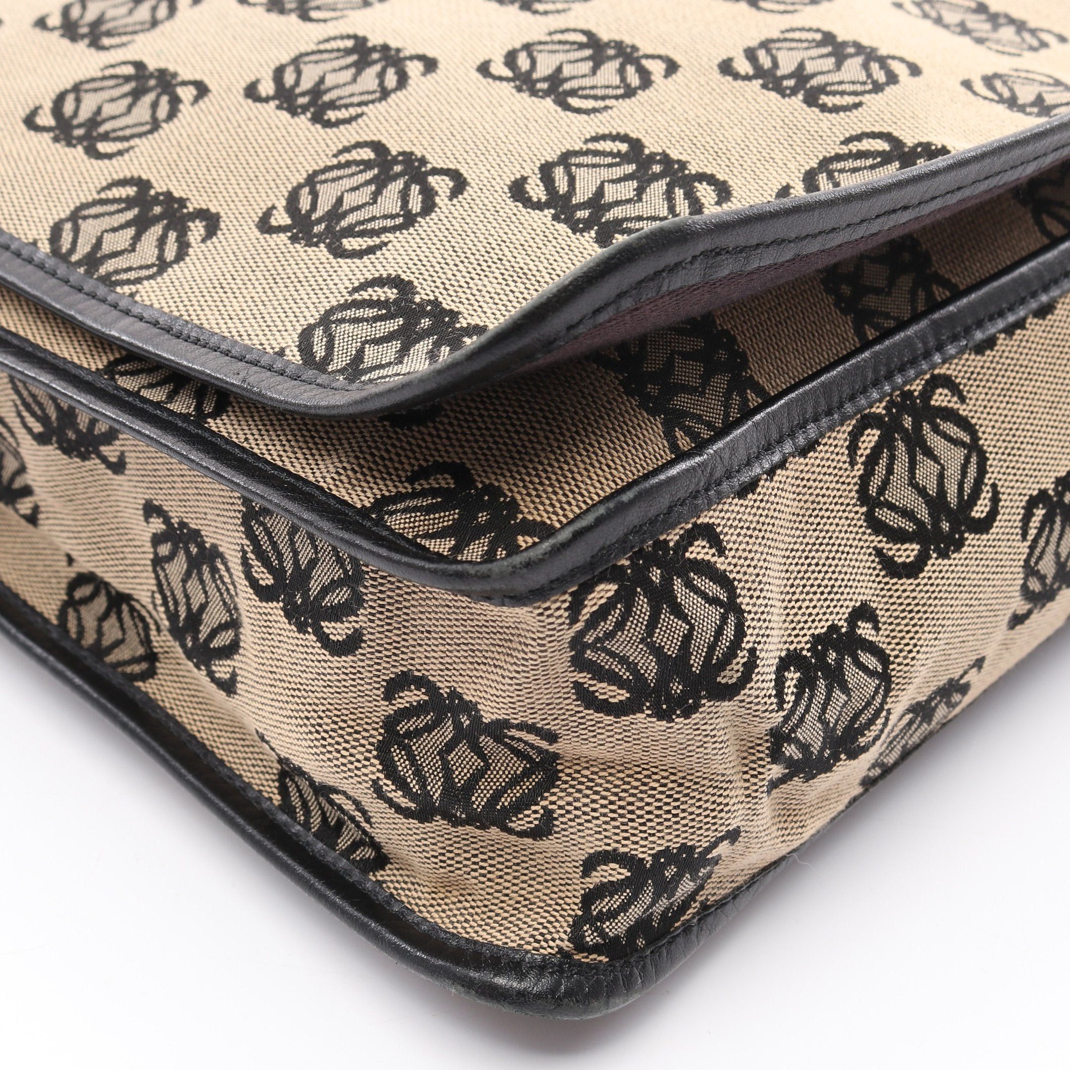 Loewe Loewe Anagram Messenger Bag Shoulder Canvas Leather Beige Black Size ONE SIZE - 5 Thumbnail