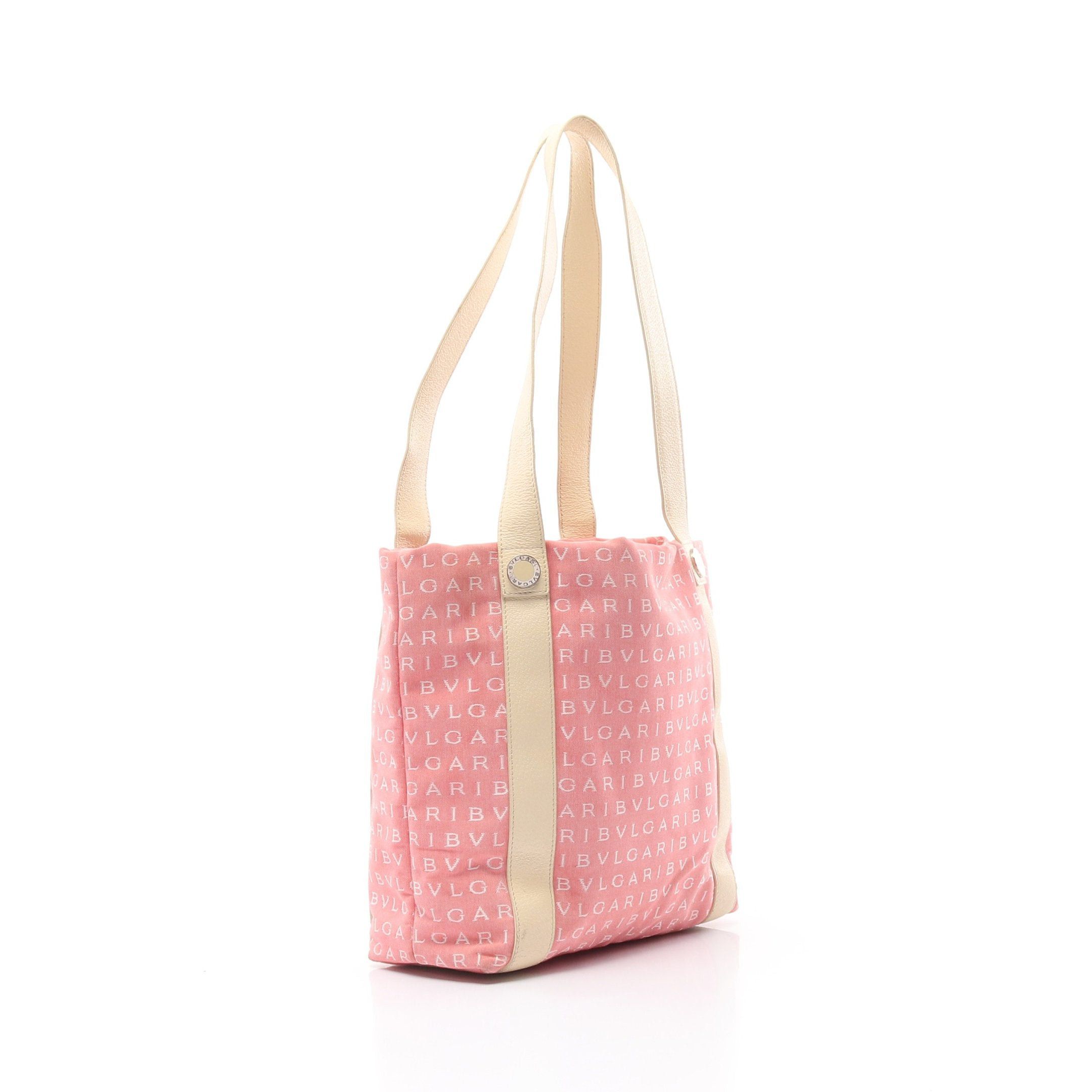 Bvlgari Bvlgari Logomania Shoulder Bag Tote Canvas Leather Pink Ivory Size ONE SIZE - 2 Thumbnail