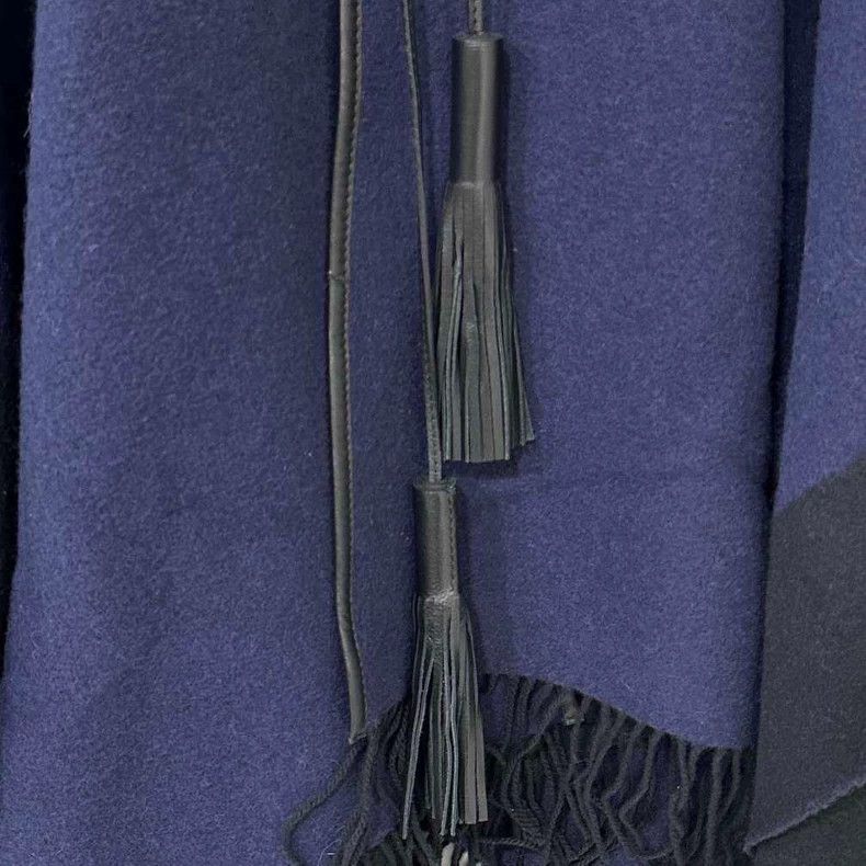 Hermes Dark Blue Fringed Cape Shawl by HERMES-yf Size US M / EU 48-50 / 2 - 4 Thumbnail