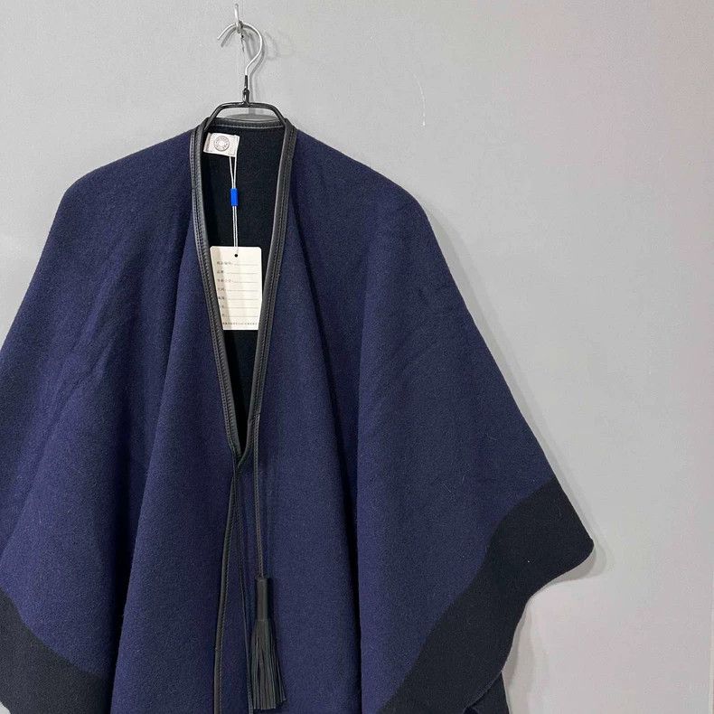 Hermes Dark Blue Fringed Cape Shawl by HERMES-yf Size US M / EU 48-50 / 2 - 2 Thumbnail