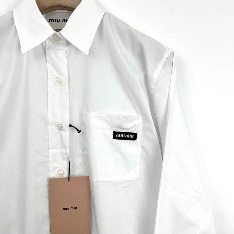 Miu Miu Miumiu White Long Sleeve Logo Shirt Size S / US 4 / IT 40 - 3 Thumbnail