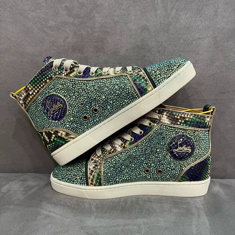 Christian Louboutin Christian Louboutin Green Crystal Studded Sneakers Size US 8 / IT 38 - 3 Thumbnail