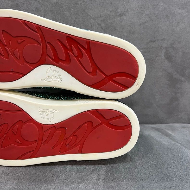 Christian Louboutin Christian Louboutin Green Crystal Studded Sneakers Size US 8 / IT 38 - 9 Thumbnail