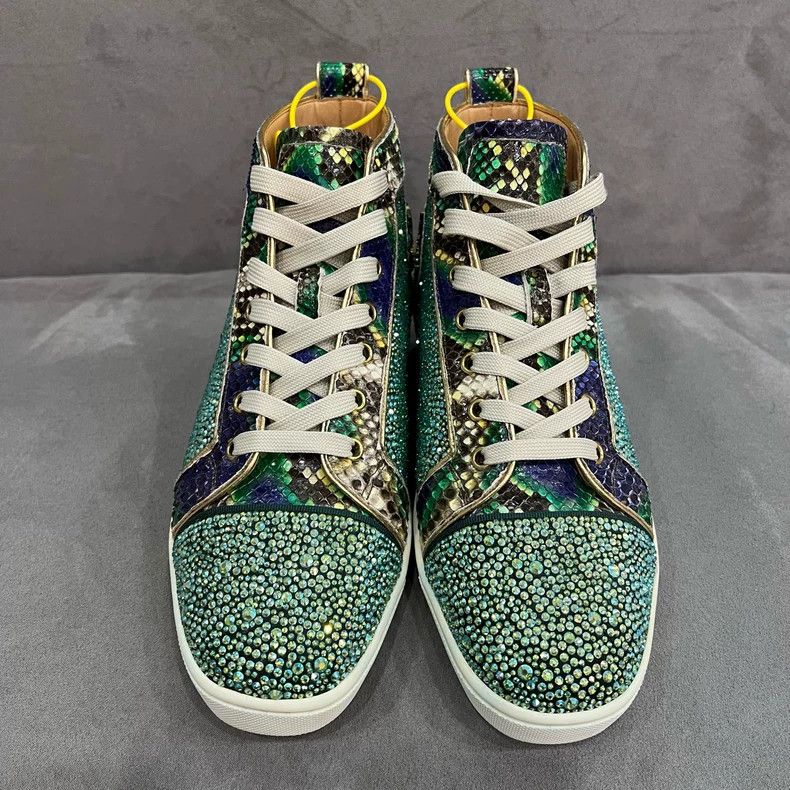 Christian Louboutin Christian Louboutin Green Crystal Studded Sneakers Size US 8 / IT 38 - 4 Thumbnail