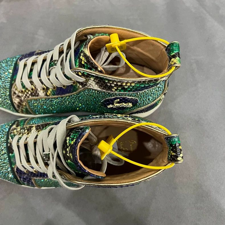 Christian Louboutin Christian Louboutin Green Crystal Studded Sneakers Size US 8 / IT 38 - 6 Thumbnail