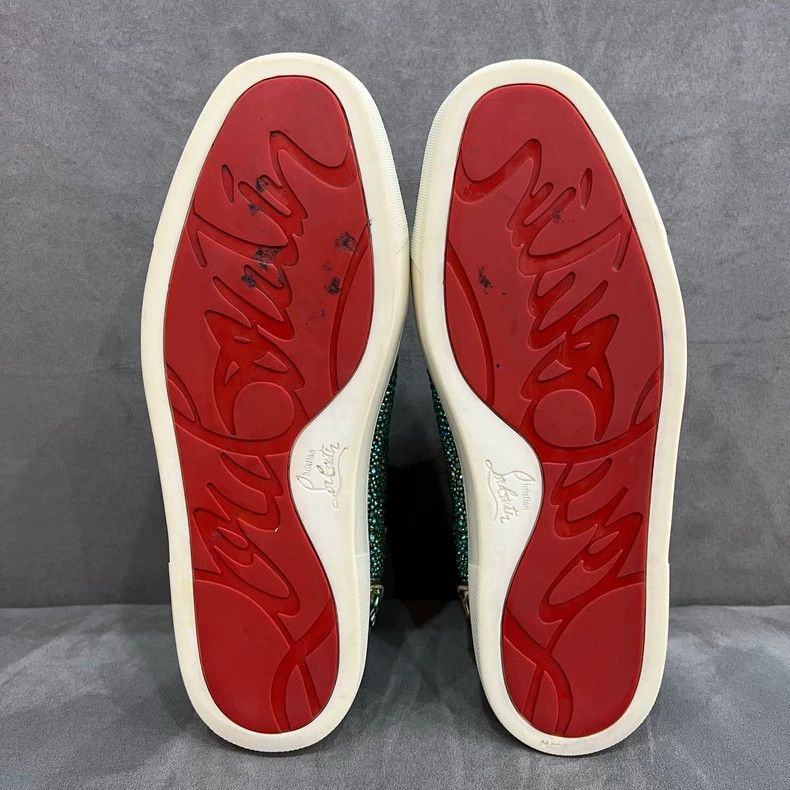 Christian Louboutin Christian Louboutin Green Crystal Studded Sneakers Size US 8 / IT 38 - 7 Thumbnail
