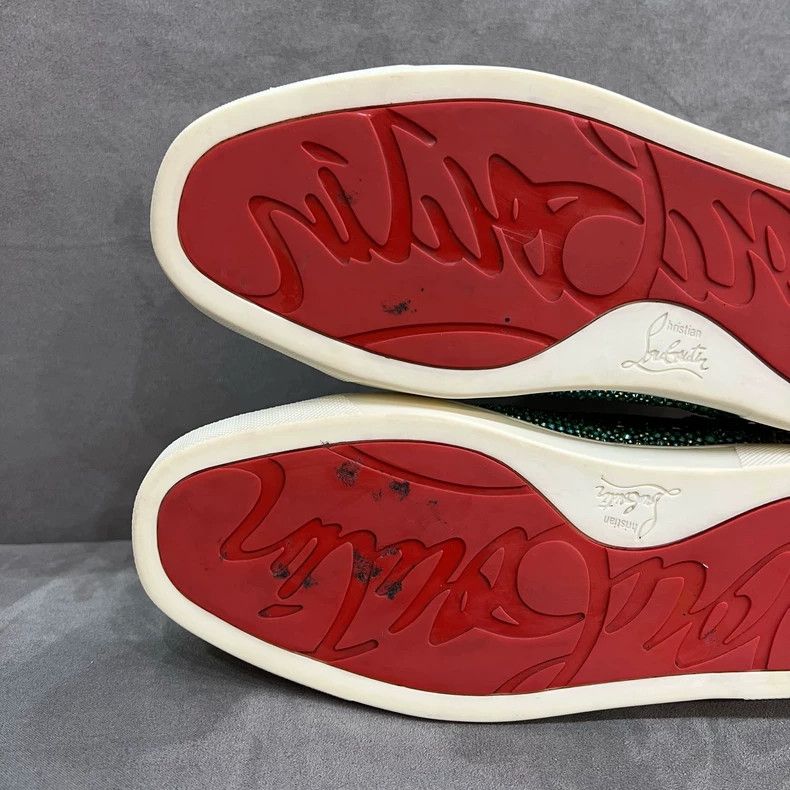 Christian Louboutin Christian Louboutin Green Crystal Studded Sneakers Size US 8 / IT 38 - 8 Thumbnail