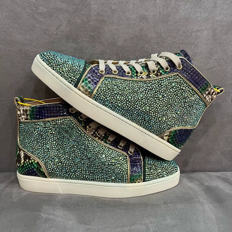 Christian Louboutin Christian Louboutin Green Crystal Studded Sneakers Size US 8 / IT 38 - 2 Thumbnail