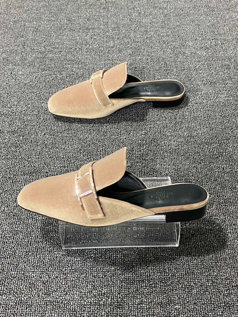 Hermes Velvet Mule Slippers with Buckle Detail Size US 6 / IT 36 - 2 Thumbnail