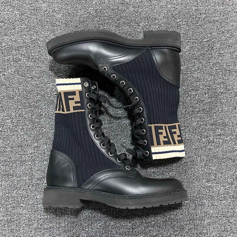 Fendi Fendi Black Knitted Lace-Up Ankle Boots Size US 4 / IT 34 - 3 Thumbnail