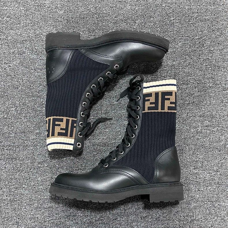 Fendi Fendi Black Knitted Lace-Up Ankle Boots Size US 4 / IT 34 - 2 Thumbnail