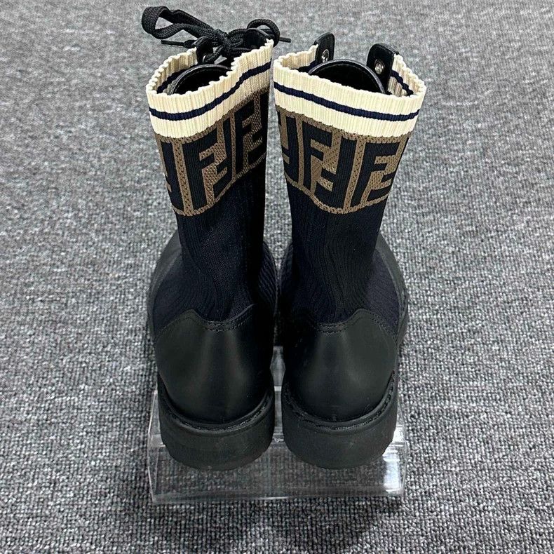Fendi Fendi Black Knitted Lace-Up Ankle Boots Size US 4 / IT 34 - 4 Thumbnail