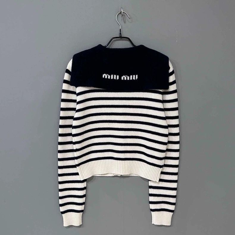 Miu Miu Navy Striped Cashmere Cardigan by Miu Miu Size L / US 10 / IT 46 - 3 Thumbnail