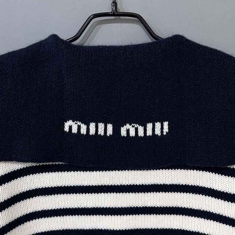 Miu Miu Navy Striped Cashmere Cardigan by Miu Miu Size L / US 10 / IT 46 - 4 Thumbnail