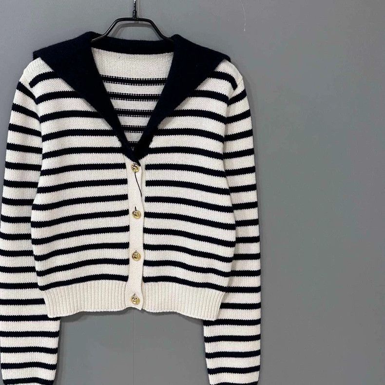 Miu Miu Navy Striped Cashmere Cardigan by Miu Miu Size L / US 10 / IT 46 - 2 Thumbnail