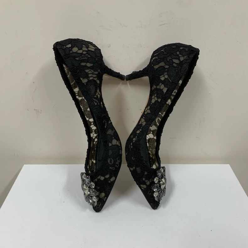 Dolce & Gabbana Black Lace High Heels with Rhinestones Size US 8 / IT 38 - 5 Thumbnail