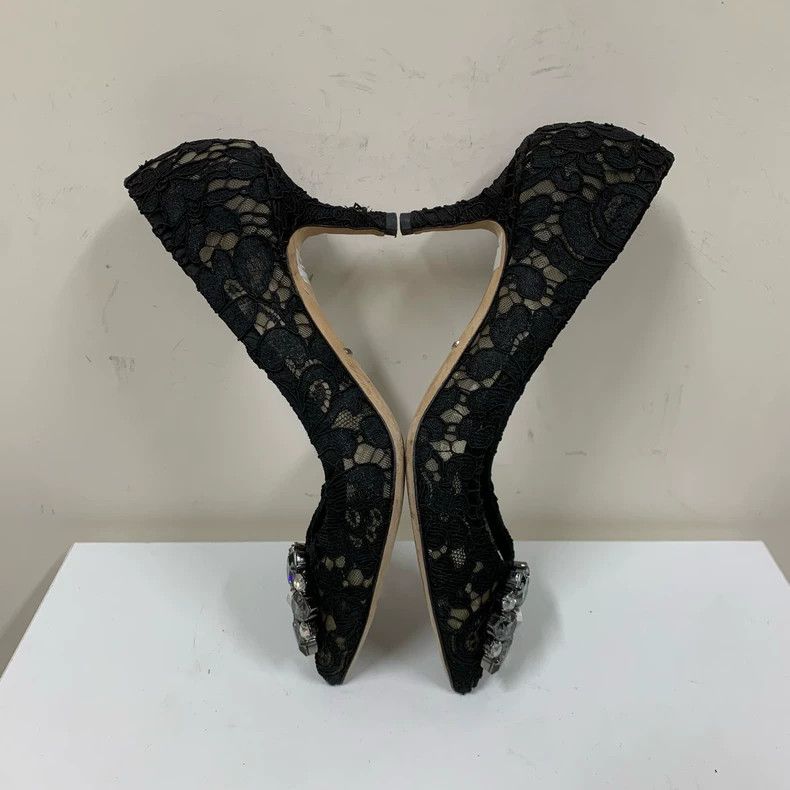 Dolce & Gabbana Black Lace High Heels with Rhinestones Size US 8 / IT 38 - 4 Thumbnail