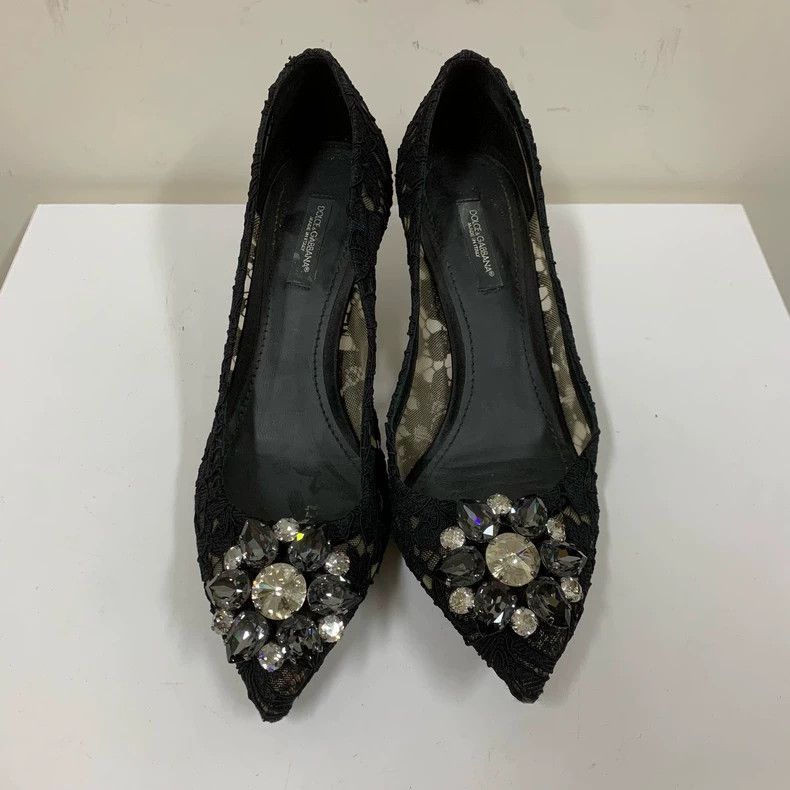 Dolce & Gabbana Black Lace High Heels with Rhinestones Size US 8 / IT 38 - 3 Thumbnail