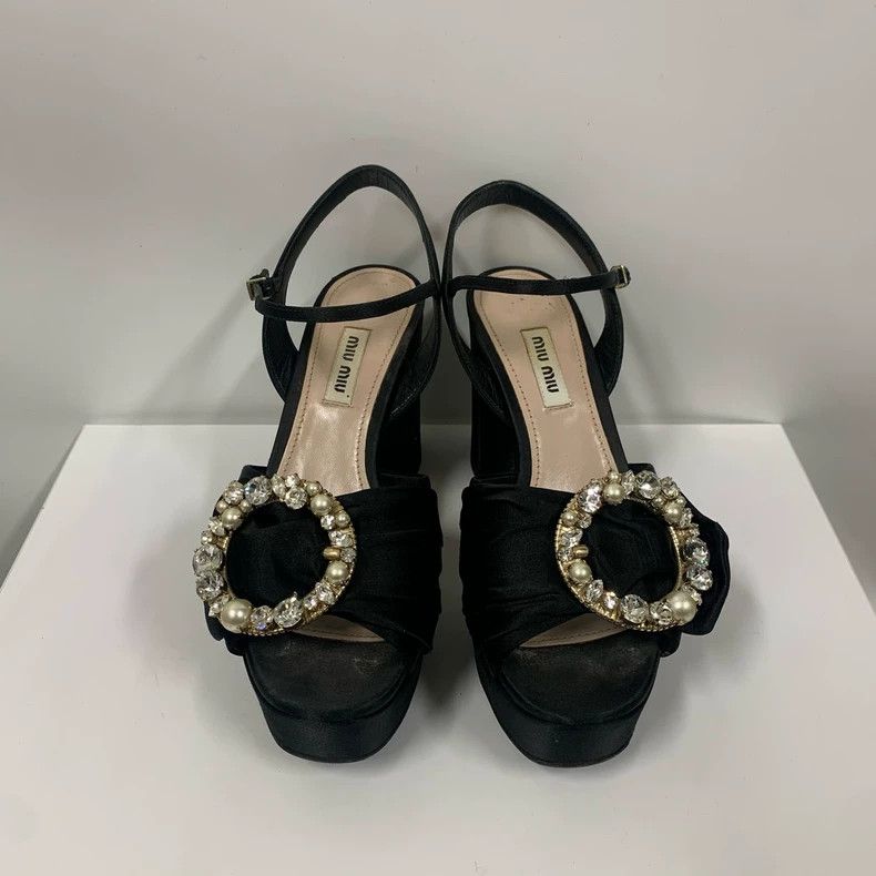 Prada Miumiu Black High Heel Shoes Size 37.5 Size US 7 / IT 37 - 2 Thumbnail