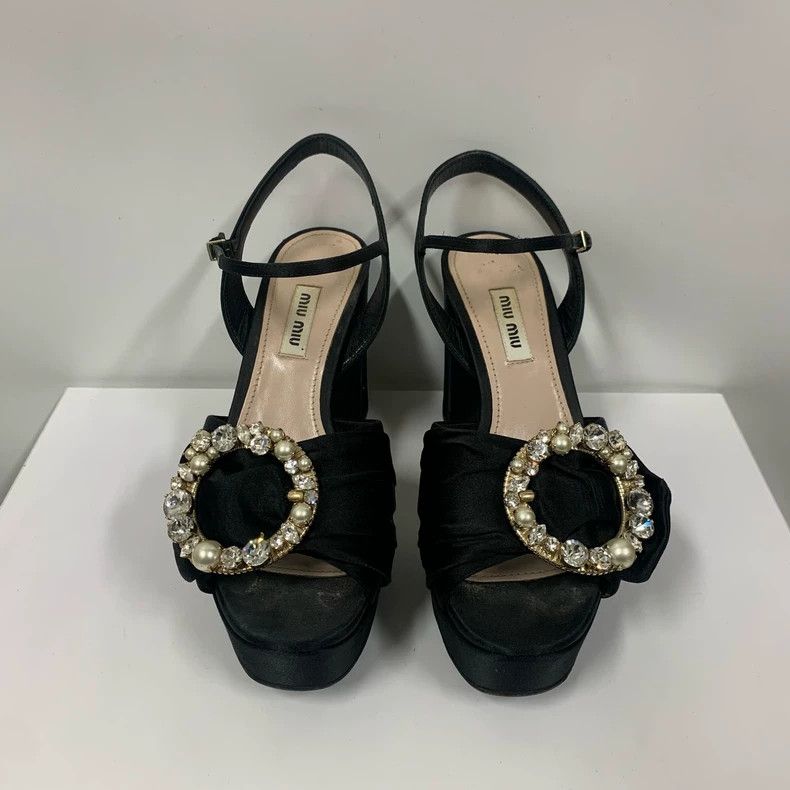 Prada Miumiu Black High Heel Shoes Size 37.5 Size US 7 / IT 37 - 3 Thumbnail