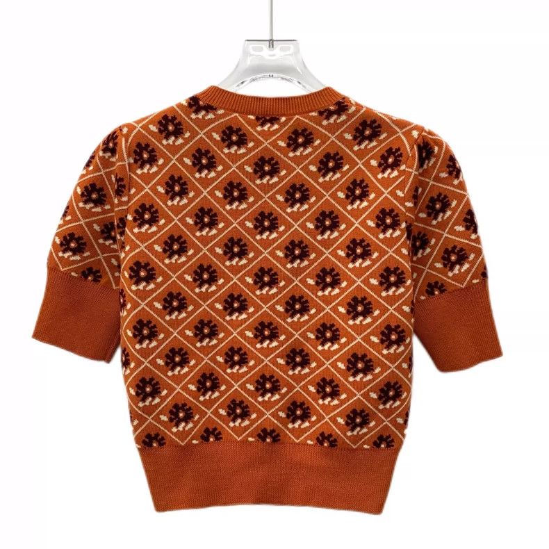 Miu Miu MiuMiu Orange Floral Knit Short Sleeve Sweater Size S / US 4 / IT 40 - 2 Thumbnail