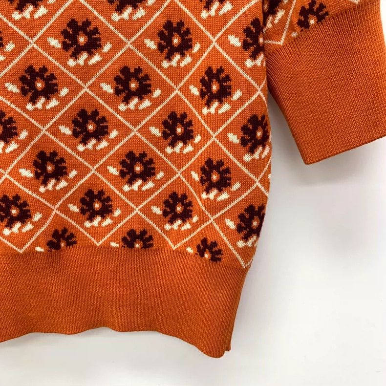 Miu Miu MiuMiu Orange Floral Knit Short Sleeve Sweater Size S / US 4 / IT 40 - 4 Thumbnail