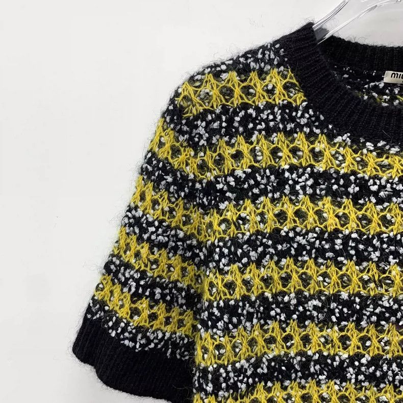 Miu Miu MiuMiu Color Block Short Sleeve Knitted Top Size L / US 10 / IT 46 - 3 Thumbnail