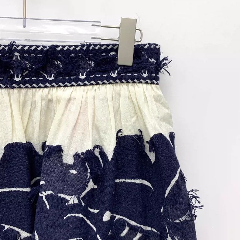 Chloe Blue Fringed Cotton Pleated Skirt by Chloe Size 36" / US 14 / IT 50 - 3 Thumbnail