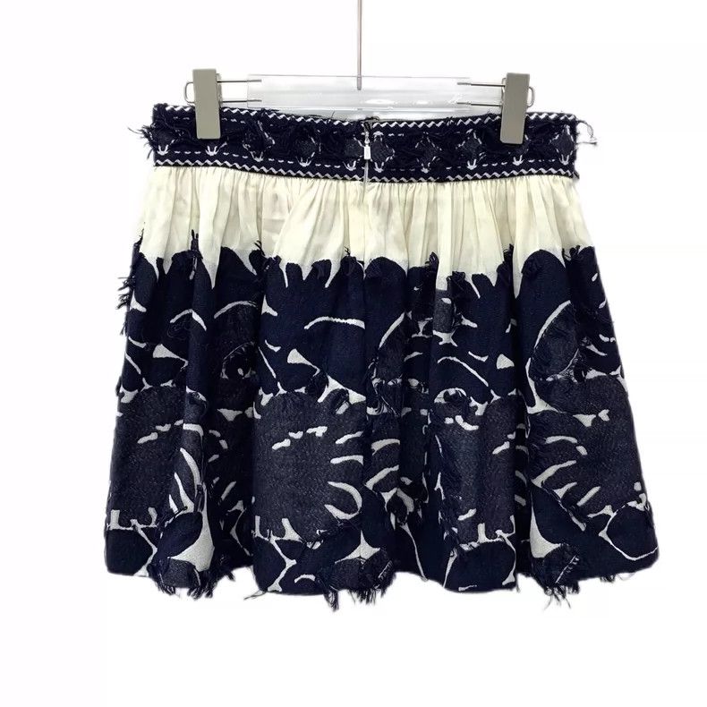Chloe Blue Fringed Cotton Pleated Skirt by Chloe Size 36" / US 14 / IT 50 - 2 Thumbnail