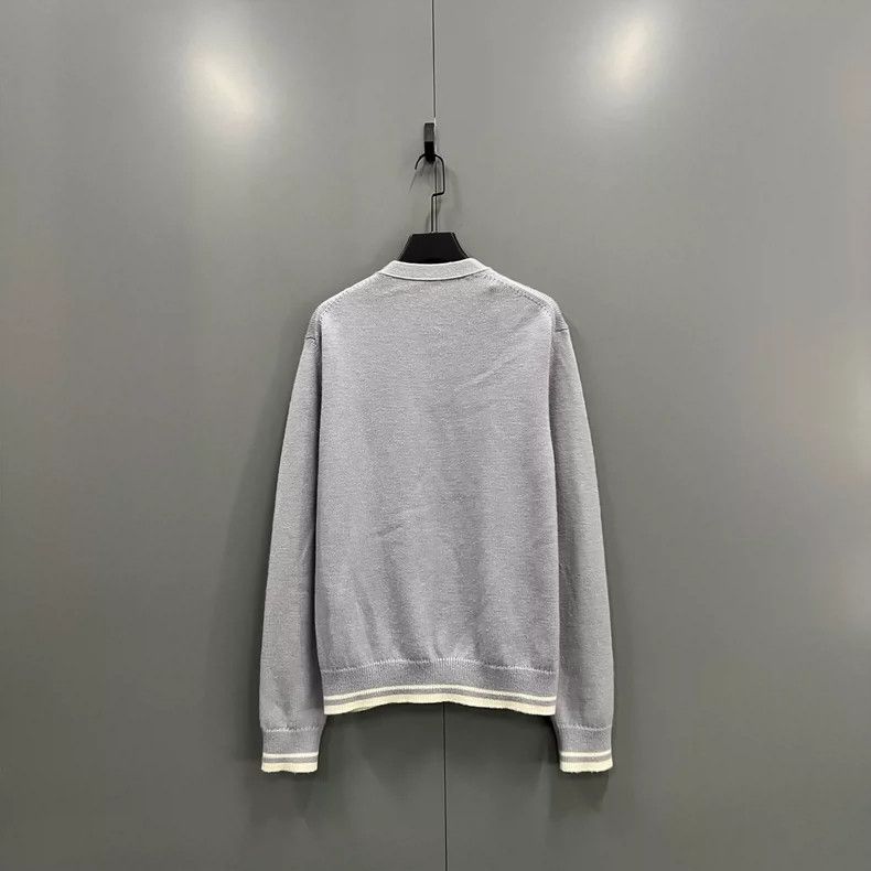 Dior Gray Striped V-Neck Cardigan from Dior Size L / US 10 / IT 46 - 2 Thumbnail