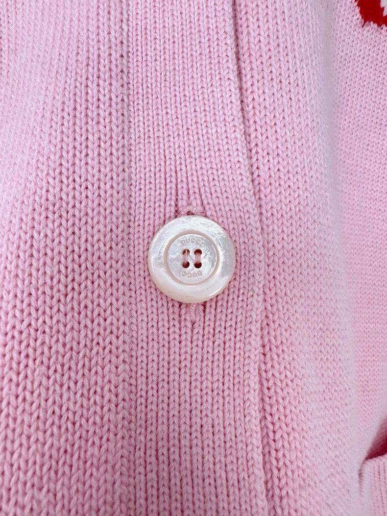 Gucci Pink Gucci Wool Cardigan with Heart Design Size L / US 10 / IT 46 - 4 Thumbnail