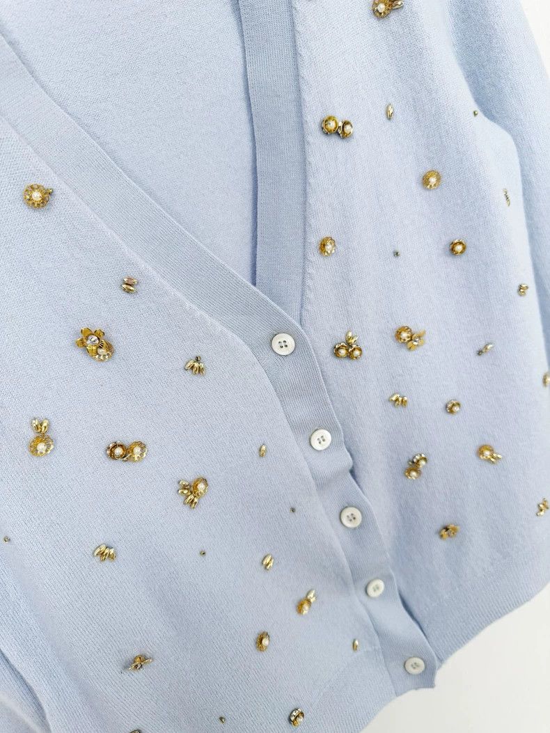 Prada Miu Miu Beaded Cardigan in Light Blue Size M / US 6-8 / IT 42-44 - 3 Thumbnail