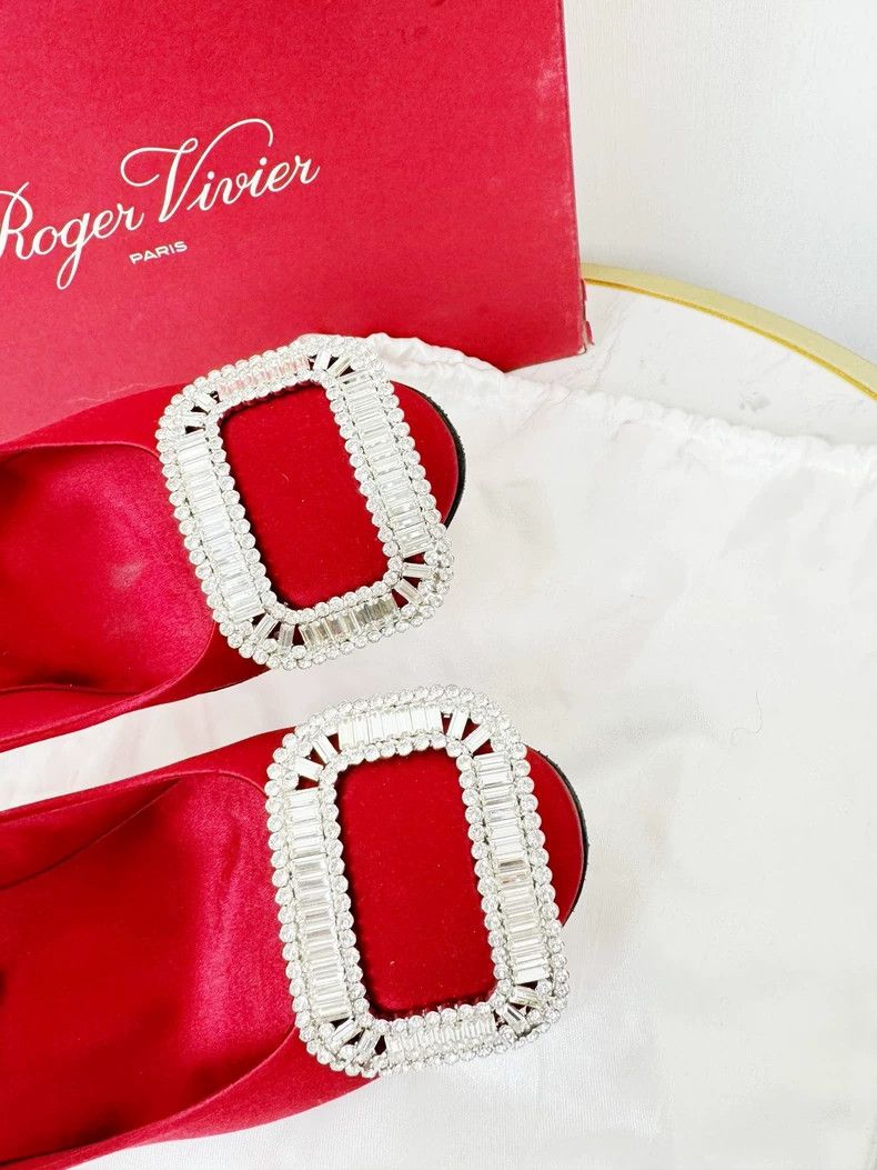 Roger Vivier Red Roger Vivier Heels with Diamond Buckle Size US 7 / IT 37 - 3 Thumbnail