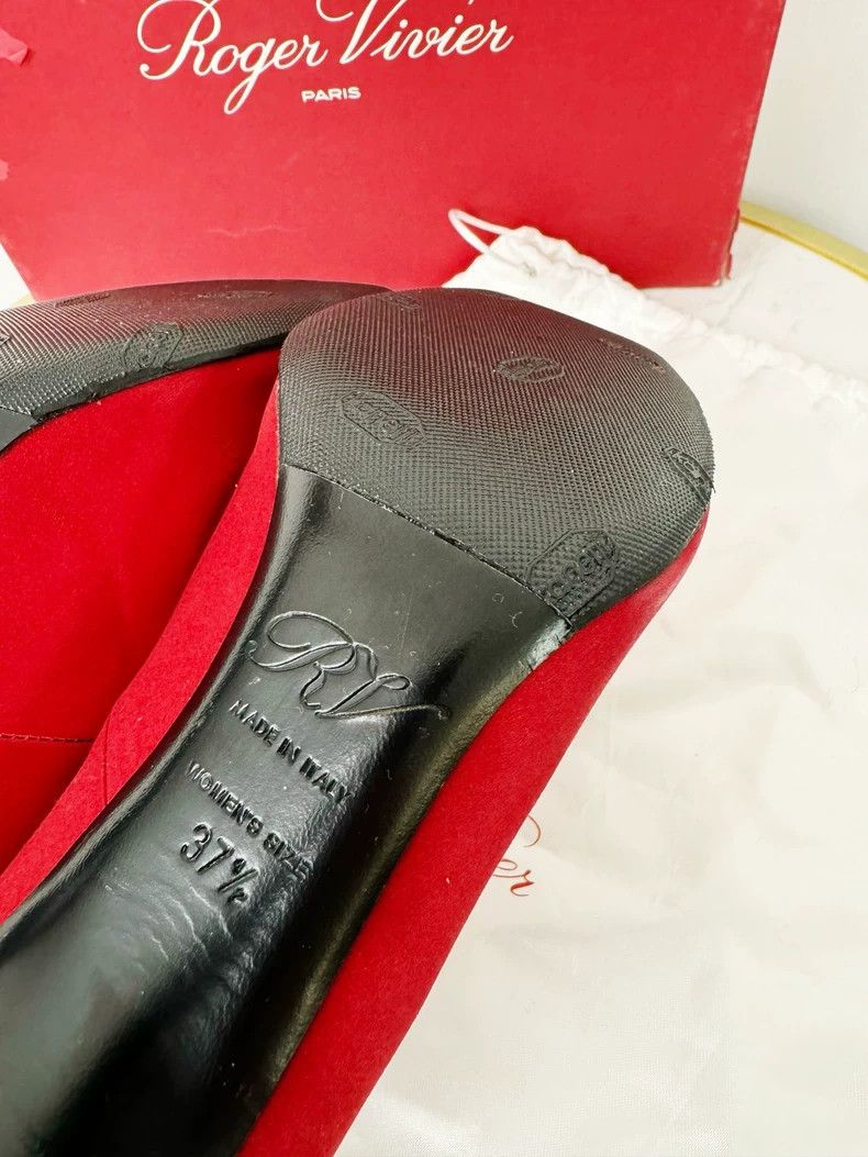 Roger Vivier Red Roger Vivier Heels with Diamond Buckle Size US 7 / IT 37 - 7 Thumbnail