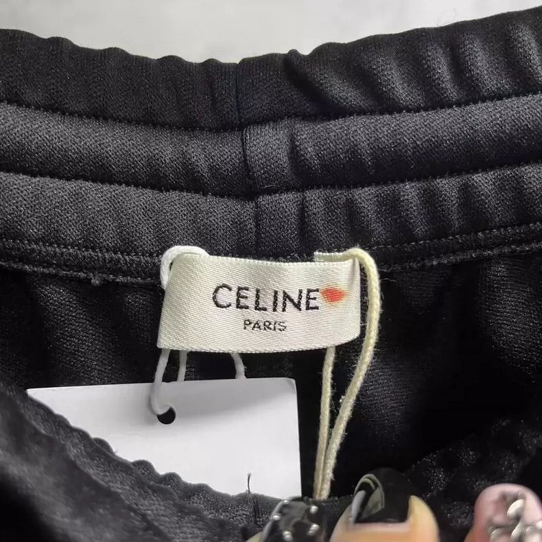 Celine Celine Black Letter Print Drawstring Casual Pants Size US 26 / EU 42 - 3 Thumbnail