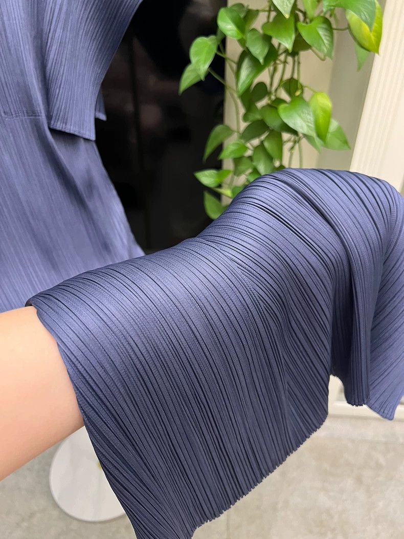 Issey Miyake Pleats Please Navy Blue Dress with Collar-yf Size 22" - 6 Thumbnail